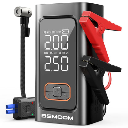 Avviatore di Emergenza per Auto con Compressore d'Aria Senza Fili, Gonfiatore Pneumatici, Booster Batteria con Power Bank e Torcia LED, Avviatore 12V per Tutti i Veicoli a Benzina o Diesel fino a 10.0L, Avviatore di Emergenza