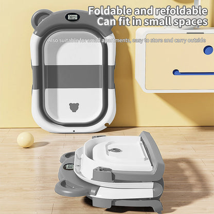 Vasca da bagno pieghevole per bambini con termometro Tappetino da bagno antiscivolo Supporto per cuscino Vasca da doccia portatile per neonato per piscina da viaggio 0-15M