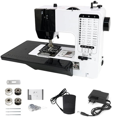 Podofo, macchina da cucire elettrica multifunzione con 12 punti, macchina da cucire portatile con velocità regolabile, ideale per principianti e bambini, per lavori di bricolage e progetti creativi, dotata di pedale e spina