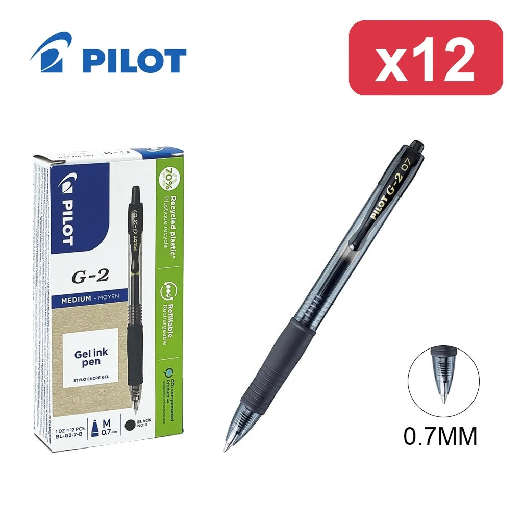 Confezione da 12 penne Pilot G2 Gel Ink nere, roller ball con punta fine, penne gel per scuola, ufficio, appunti, documenti e uso quotidiano