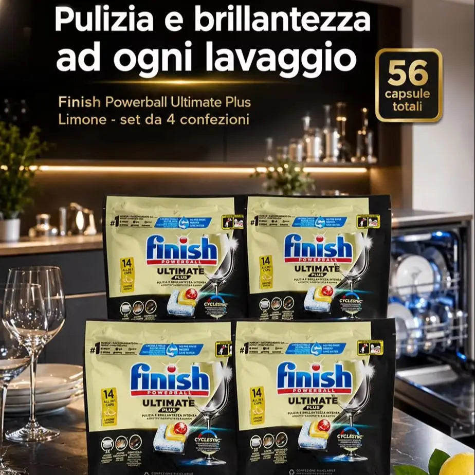 Finish Ultimate Plus Limone 14 Tabs per Confezione, Pastiglie per Lavastoviglie, Varianti da 3 o 4 Confezioni, 42 o 56 Tabs Totali