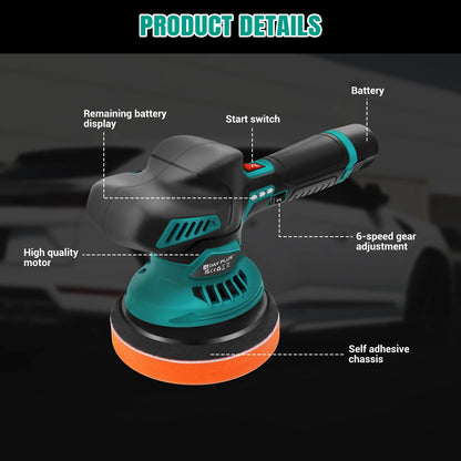 Lucidatrice per auto senza fili, lucidatrice elettrica a 6 velocità variabili con 2 batterie da 12V 2.0Ah – 2800-5500 giri/min, motore brushless – Per dettagli auto, ceratura, levigatura