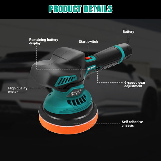 Lucidatrice per auto senza fili, lucidatrice elettrica a 6 velocità variabili con 2 batterie da 12V 2.0Ah – 2800-5500 giri/min, motore brushless – Per dettagli auto, ceratura, levigatura