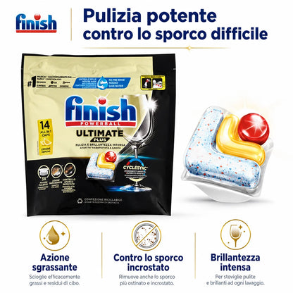 Finish Ultimate Plus Limone 14 Tabs per Confezione, Pastiglie per Lavastoviglie, Varianti da 3 o 4 Confezioni, 42 o 56 Tabs Totali