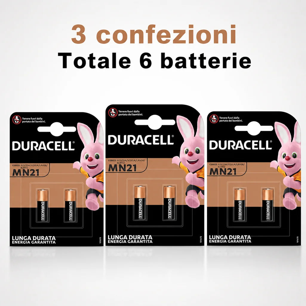 Confezione da 3 blister Duracell MN21 BL2, 2 batterie per blister, 6 pile totali per dispositivi compatibili