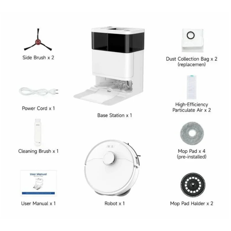 Teendow D63S ULTRA Robot Aspirapolvere e Lavapavimenti, Aspirazione 10000Pa, Super Aspirazione, Pulizia dei Bordi, Lavaggio e Asciugatura Automatica del Panno, Svuotamento Automatico, Adatto per Camper, Esterni e Casa