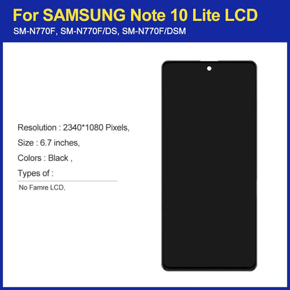 Schermo LCD AMOLED da 6,7 pollici per Samsung Note 10 Lite, gruppo di ricambio per lo schermo touchscreen, compatibile con Samsung Note10 Lite N770 N770F, con cornice.