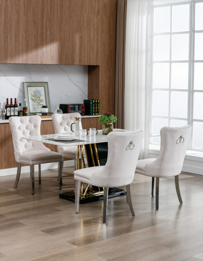 Set di 2 sedie da pranzo in velluto, sedie d’arredo imbottite, 50 cm di larghezza x 95 cm di altezza, con schienale alto e dettagli a bottoni, gambe in acciaio inossidabile cromato e finiture con borchie, sedie da pranzo mo