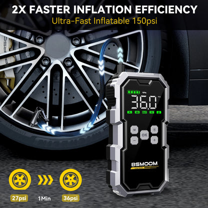 Avviatore di Emergenza per Auto con Compressore d'Aria Senza Fili, Gonfiatore Pneumatici, Booster Batteria con Power Bank e Torcia LED, Avviatore 12V per Tutti i Veicoli a Benzina o Diesel fino a 10.0L, Avviatore di Emergenza