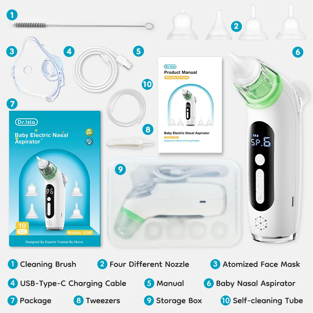 MAMIJOY U95 Aspiratore nasale elettrico per bambini e funzione nebulizzatore 6 modalità di aspirazione e nebulizzatore musicale per bambini e pulitore nasale