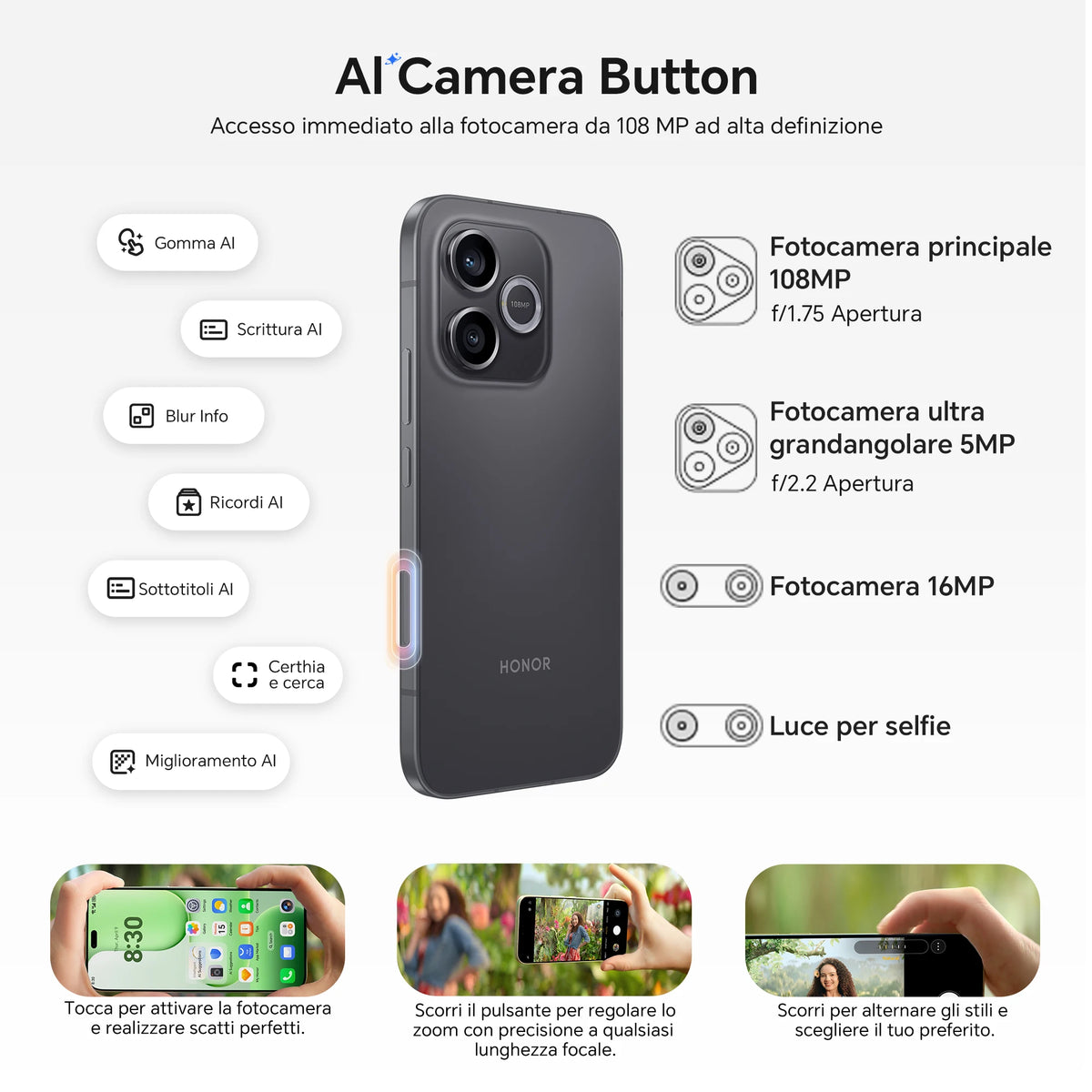 2026 New HONOR 600 Lite 5G Smartphone, Fotocamera AI da 108MP, Display AMOLED da 6.6", Batteria da 6520mAh con Ricarica Rapida 45W, Cellulare Android 16 Sbloccato, IP66&SGS, Dual SIM, NFC