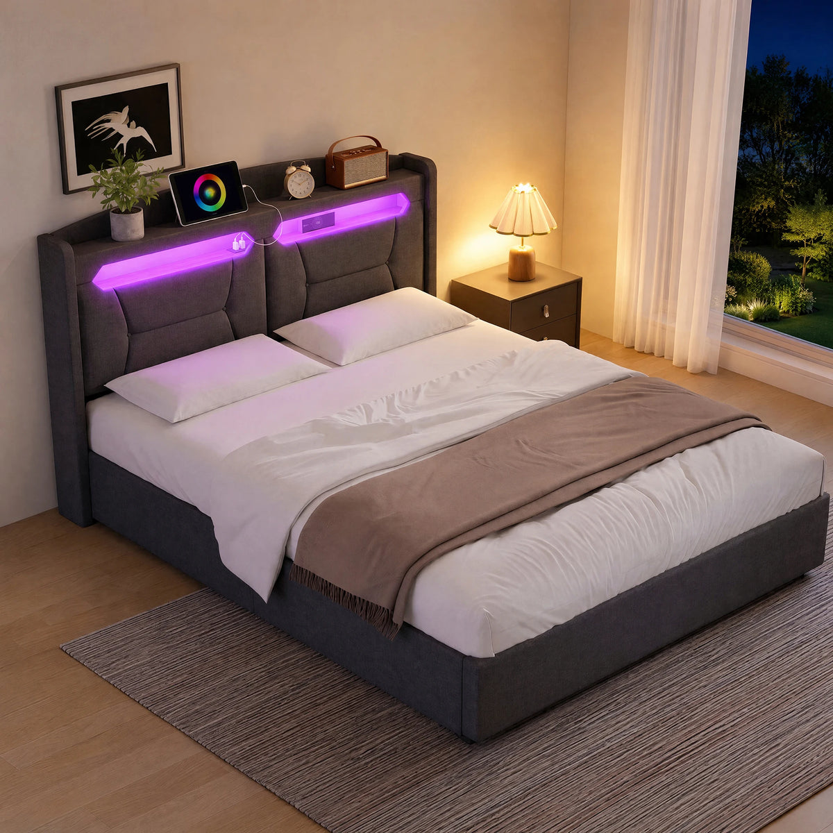 Anajqaqia, letto imbottito, dimensioni 140 x 190 cm, letto matrimoniale, letto con meccanismo idraulico, struttura letto per camere da letto di piccole dimensioni, letto per ragazzi, letto con ampio spazio contenitivo, letto