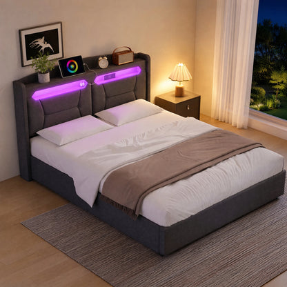 Anajqaqia, letto imbottito, dimensioni 140 x 190 cm, letto matrimoniale, letto con meccanismo idraulico, struttura letto per camere da letto di piccole dimensioni, letto per ragazzi, letto con ampio spazio contenitivo, letto