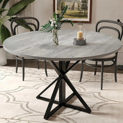 Tavolo da pranzo rotondo per 4-8 persone, tavolo da cucina con struttura a croce stabile, tavolo da pranzo salvaspazio dal design industriale, resistente e adatto per soggiorno e cucina.