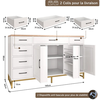 Mobile da Cucina Bianco Mihtrov, Credenza, Mobile Contenitore per Soggiorno, Piano di Lavoro e Due Cassetti, Adatto per Cucina/Soggiorno ﻿