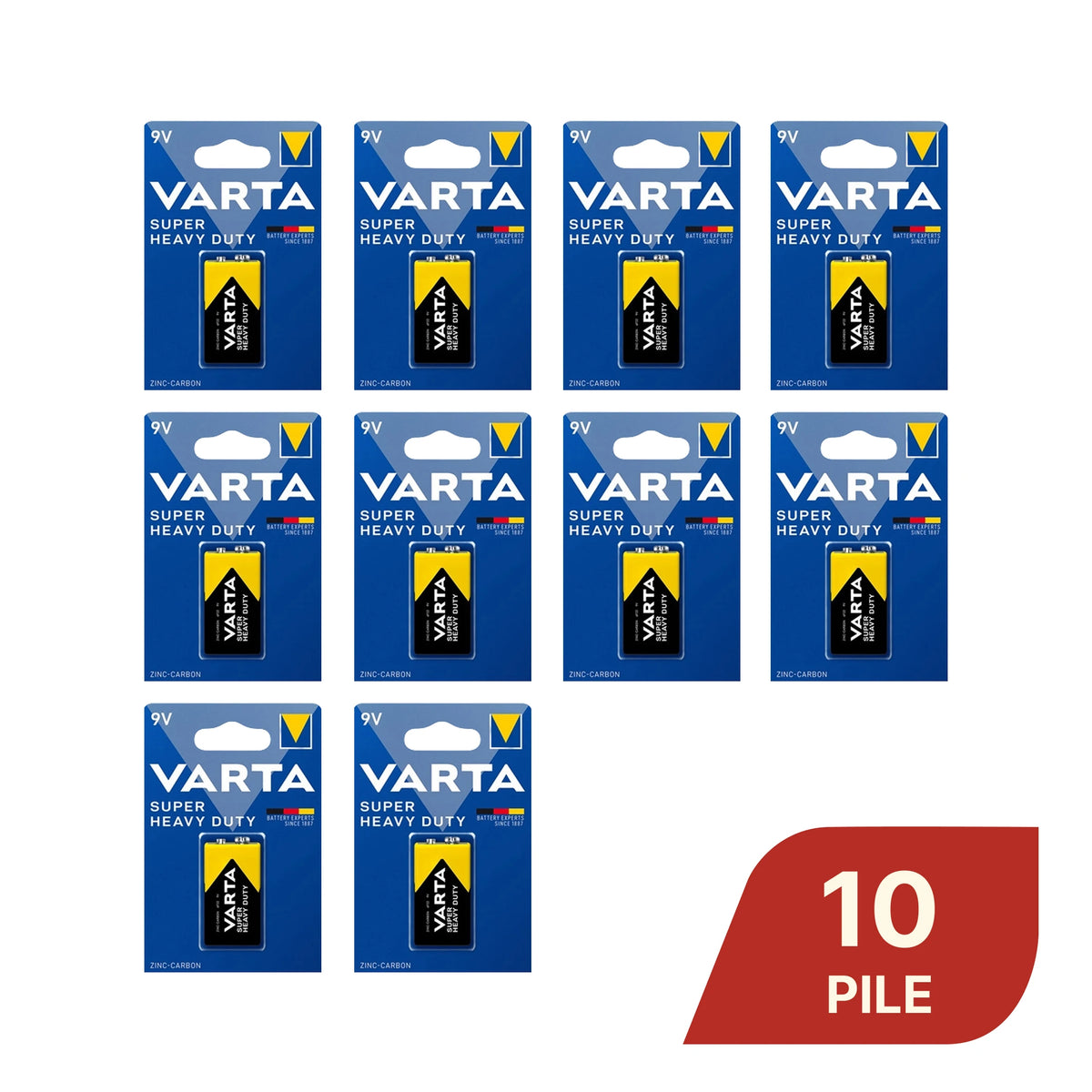Confezione da 10 Varta Superlife 9 V 6F22, batterie saline E-Block in blister singolo per dispositivi compatibili, casa, ufficio e uso quotidiano