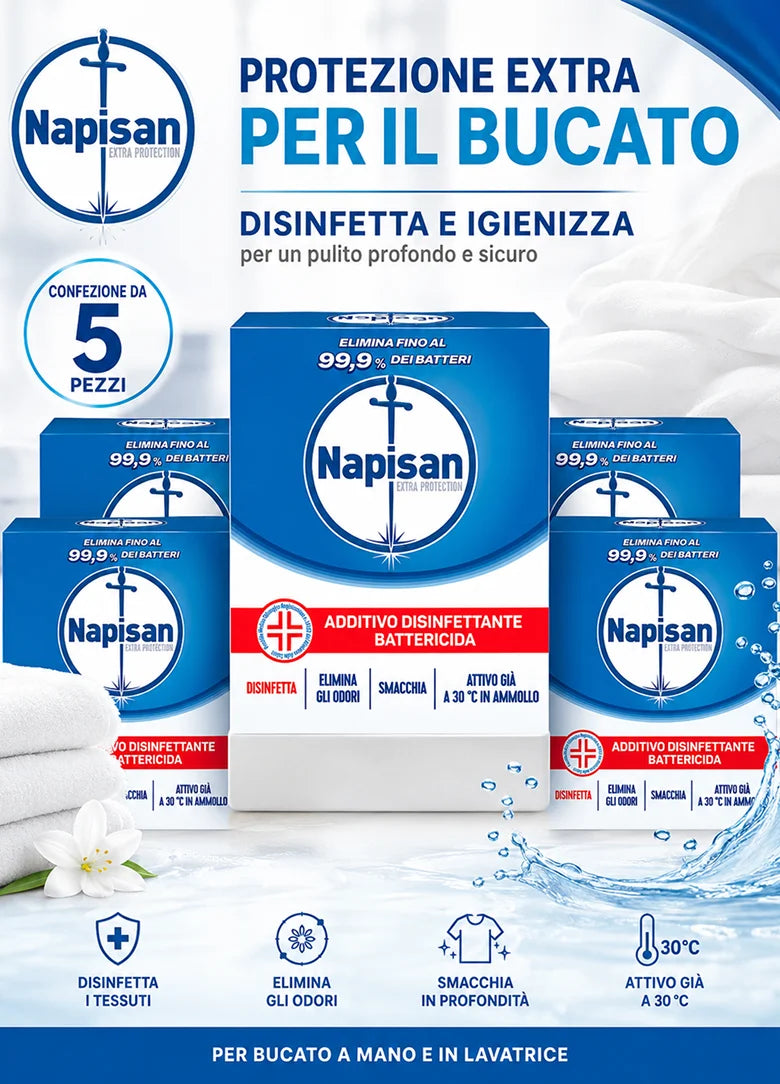 Confezione da 3, 4 o 5 Napisan Additivo Polvere 500 g, additivo per bucato in lavatrice e a mano, formato scorta per casa e lavanderia