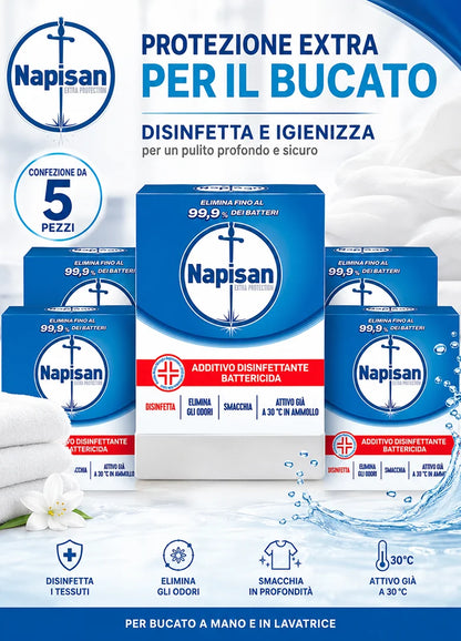 Confezione da 3, 4 o 5 Napisan Additivo Polvere 500 g, additivo per bucato in lavatrice e a mano, formato scorta per casa e lavanderia