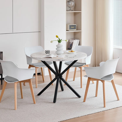 Sedie da pranzo moderne da 2 pezzi con braccioli - Guscio in PP + Gambe in legno + Cuscino in tessuto pied de poule per cucina, soggiorno, caffè