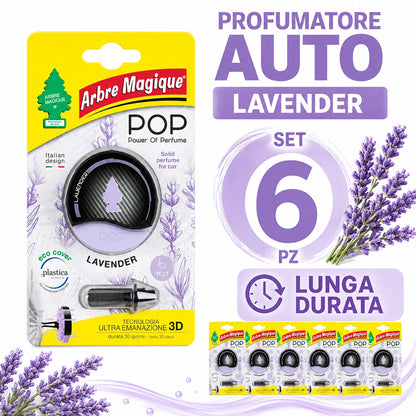 Confezione da 6 o 12 Arbre Magique POP Lavanda, profumatori auto solidi, fragranza decisa e fresca, formato scorta per auto, furgone, armadio e piccoli ambienti