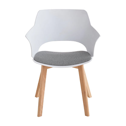 Sedie da pranzo moderne da 2 pezzi con braccioli - Guscio in PP + Gambe in legno + Cuscino in tessuto pied de poule per cucina, soggiorno, caffè