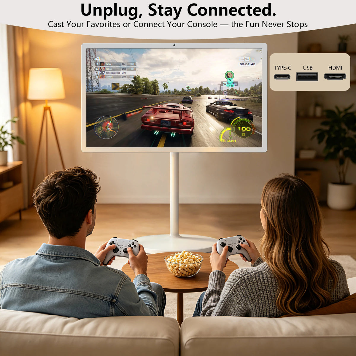 Coolita, TV da terra con schermo touchscreen intelligente da 32 pollici, risoluzione 1080P, sistema operativo Android 15, certificazione Google, batteria da 8000 mAh, schermo girevole, altoparlanti da 10 W x 4.