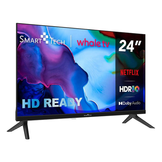Smart Tech 24" HD Smart TV 24HH01V – LED Television, Smart Whale OS, WiFi, DVB-T2/S2, HDMI, USB, Compact TV for Home Bedroom