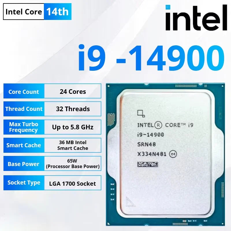 Processore desktop Intel Core i9-14900 CPU LGA1700 24-Core 32T fino a 5.8GHz 36MB di cache (senza dissipatore)