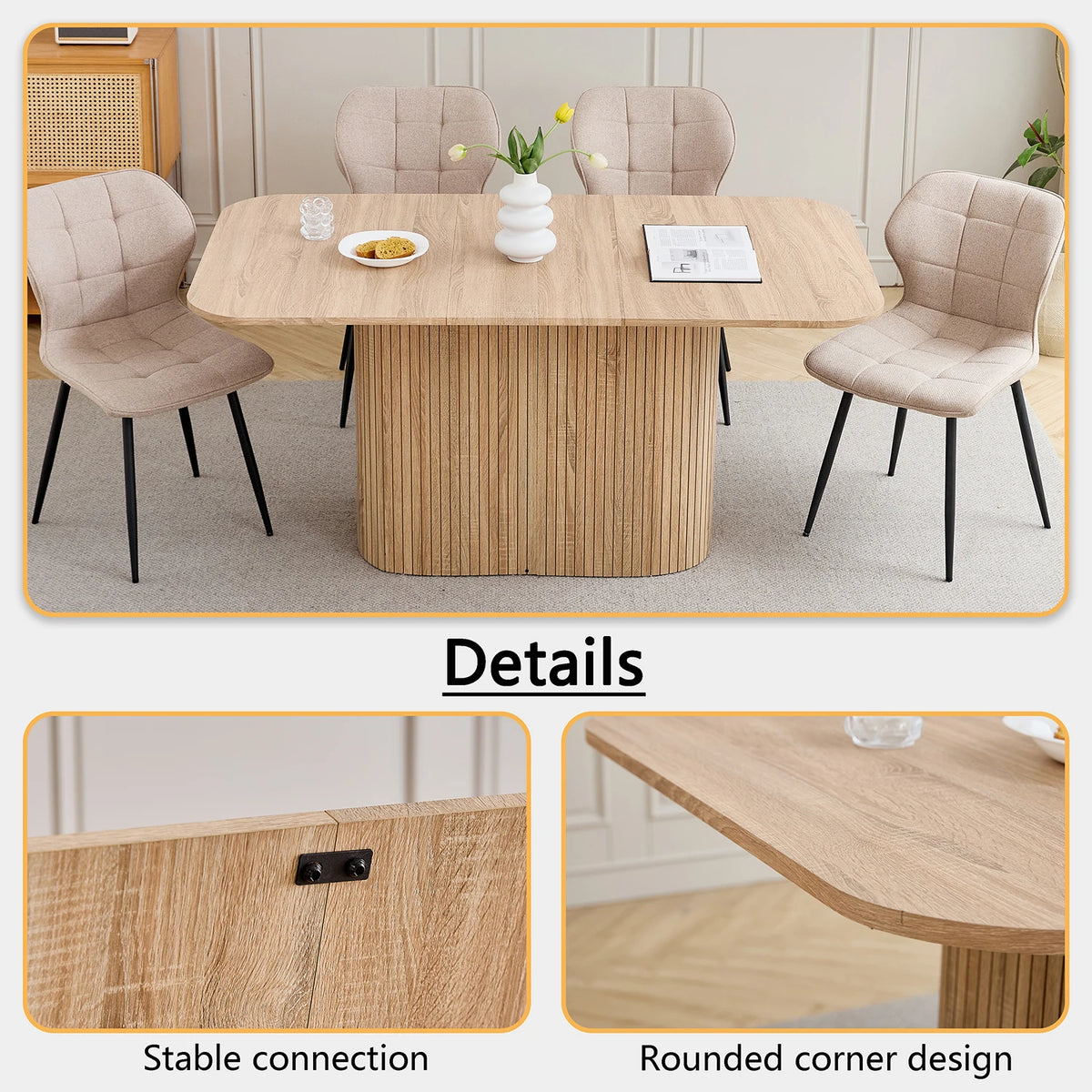 EGOONM Tavolo da pranzo rettangolare in legno massello in stile nordico, tavolo da pranzo per lettura e tempo libero, 160 * 90 cm