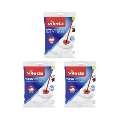 3 Pezzi Vileda Mocio Turbo Refill 100% Microfibra – Ricambio Fiocco Turbo – Lavabile a 30°C – Compatibile Turbo / Turbo Smart / Easy Wring & Clean