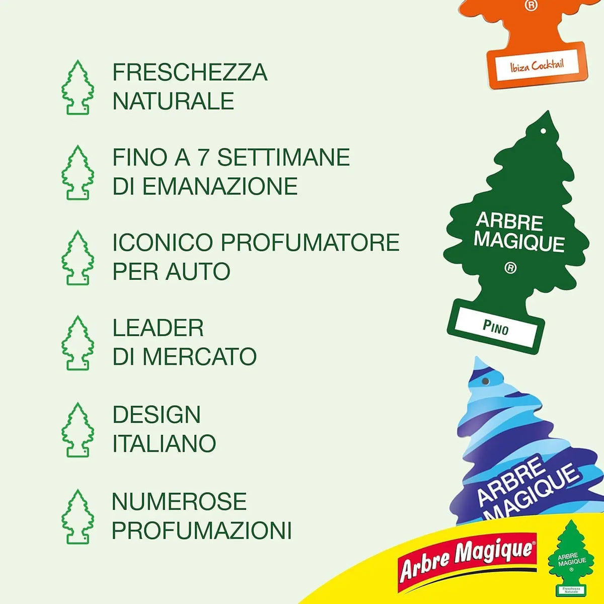 Arbre Magique Profumatore Auto, Fragranza assortiti, Profumazione Moderna, Durata Fino a 7 Settimane, Made in Italy, Confezione da 6 unità