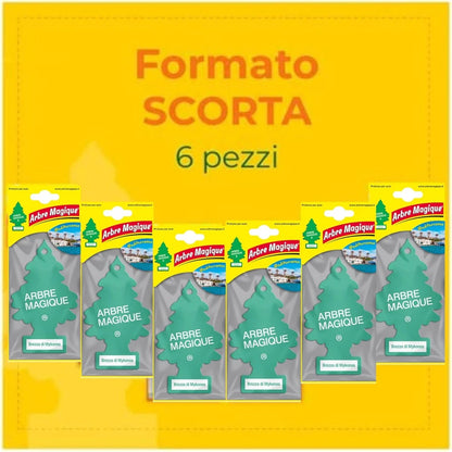 Confezione da 6, 12 o 24 Arbre Magique Brezza di Mykonos, profumatori auto da appendere, fragranza dolce e delicata, formato scorta per auto, furgone, armadio e piccoli ambienti