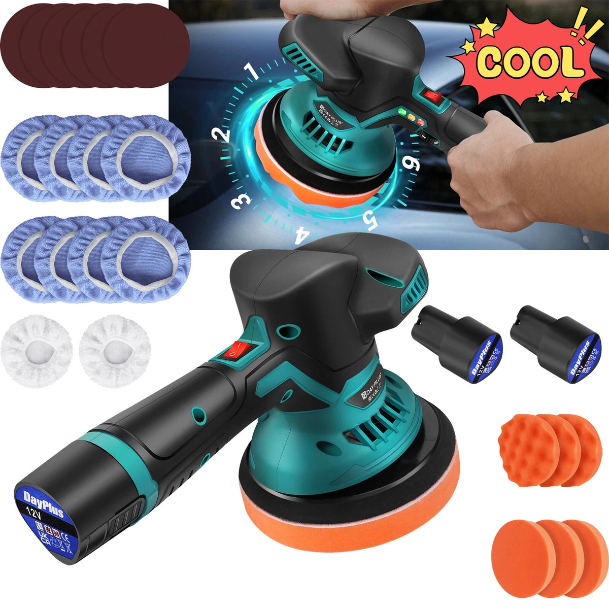 Lucidatrice per auto senza fili, lucidatrice elettrica a 6 velocità variabili con 2 batterie da 12V 2.0Ah – 2800-5500 giri/min, motore brushless – Per dettagli auto, ceratura, levigatura
