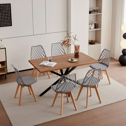 Set di 4/6 sedie da pranzo moderne con schienale in rete con gambe in legno massello e cuscini imbottiti, per sala da pranzo/camera da letto, sedia da caffè
