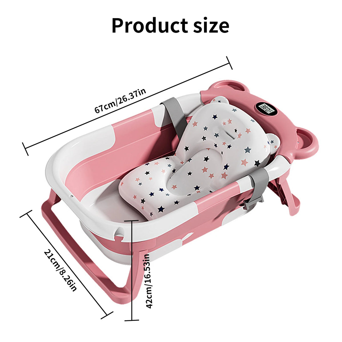 Vasca da bagno pieghevole per bambini con termometro Tappetino da bagno antiscivolo Supporto per cuscino Vasca da doccia portatile per neonato per piscina da viaggio 0-15M