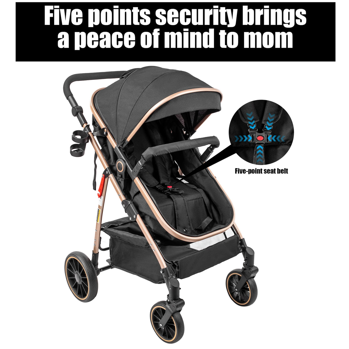 Passeggino 3-in-1 Pieghevole per Neonati con Seggiolino Auto, Sistema da Viaggio Leggero, Sicuro e Stabile, Nuovo Carrozzino