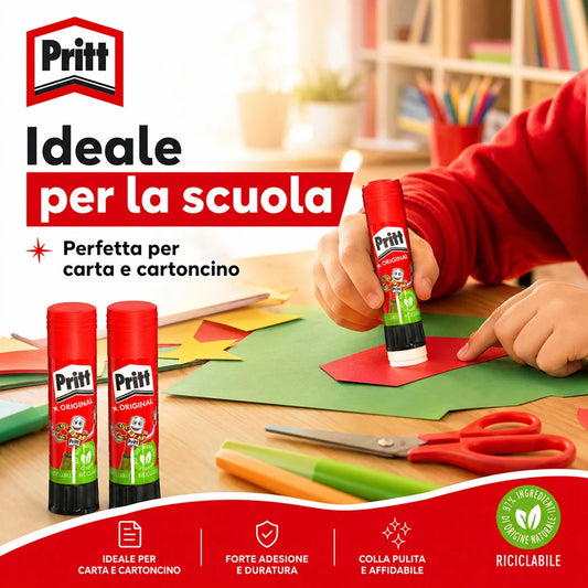 Confezione da 25 Pritt Colla Stick 11 g, colla solida per carta, cartoncino, scuola, ufficio, cancelleria e lavori creativi