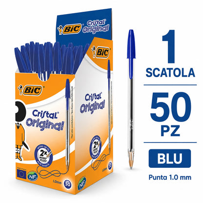 BIC Cristal Up, Penne Nere a Sfera, Punta Media 1.2mm, 50 Unità, Cancelleria Scuola e Ufficio, Scrittura Scorrevole