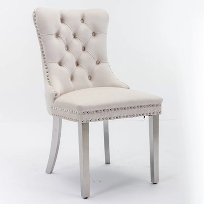 Set di 2 sedie da pranzo in velluto, sedie d’arredo imbottite, 50 cm di larghezza x 95 cm di altezza, con schienale alto e dettagli a bottoni, gambe in acciaio inossidabile cromato e finiture con borchie, sedie da pranzo mo
