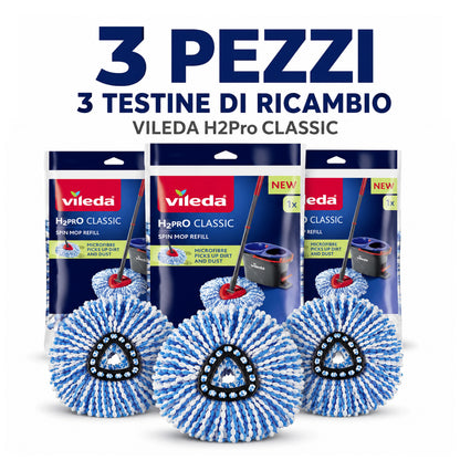 Confezione da 2, 3, 4 o 5 ricambi Vileda H2PrO Spin Mop, teste mocio in microfibra lavabili in lavatrice per pavimenti duri sigillati