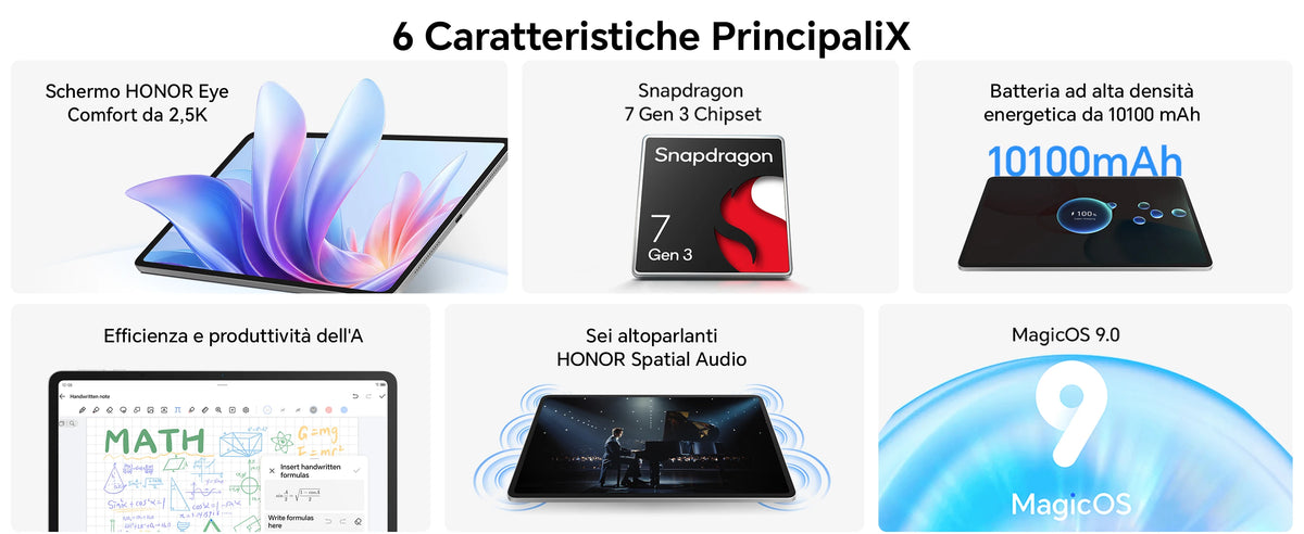 HONOR Pad 10 da 12,1 pollici, 120 Hz, display HONOR Eye Comfort da 2,5K, 8 GB/256 GB, Wi-Fi, batteria da 10.100 mAh, processore Snapdragon 7 Gen 3 a 4 nm, efficienza AI, 6 altoparlanti, Android 15, grigio