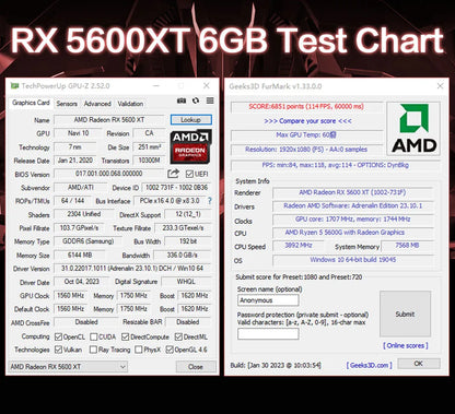 Scheda Grafica da Gaming MLLSE RX 5600 XT 6GB, 192bit GDDR6, 8pin PCI-E 4.0, GPU AMD Radeon per Giochi, Scheda Video Desktop RX 5600XT 6GB