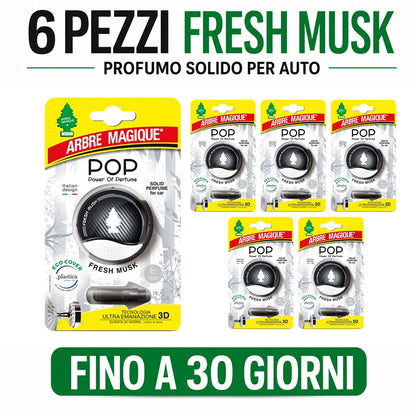 Confezione da 6 o 12 Arbre Magique POP Fresh Musk, profumatori auto solidi, fragranza morbida e fresca, formato scorta per auto, furgone, armadio e piccoli ambienti
