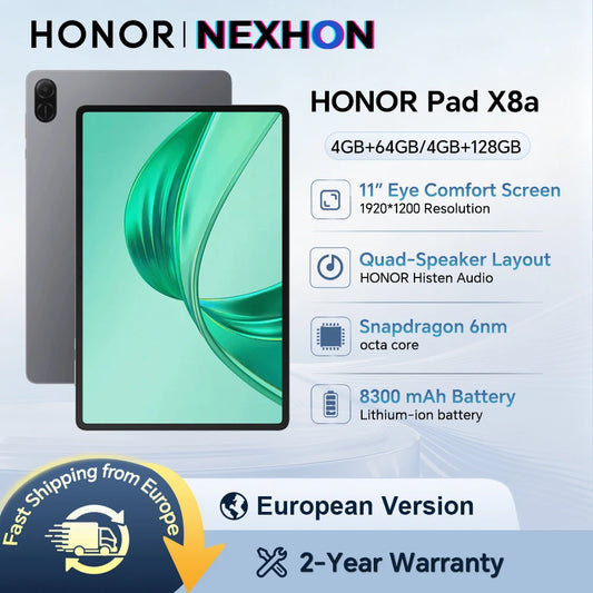 HONOR Pad X8a, Tablet Versione EU, Schermo da 11 Pollici ad Alto Refresh Rate con Protezione Occhi, Batteria da 8300mAh, Quattro Altoparlanti, Design Sottile in Metallo, Tablet Android HONOR