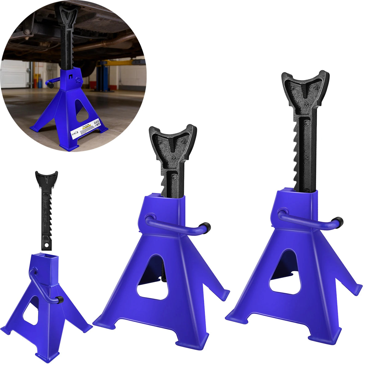 Set di 2 cavalletti per veicoli pesanti da 3 tonnellate, cavalletti di sicurezza a cricchetto per camion, altezza regolabile 29–43 cm, attrezzi di supporto per cambio pneumatici per camion, SUV e camper (due pezzi per confe