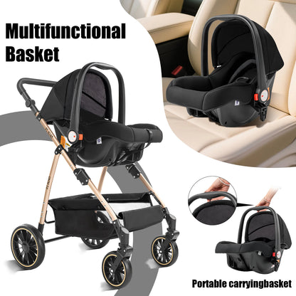 Passeggino 3-in-1 Pieghevole per Neonati con Seggiolino Auto, Sistema da Viaggio Leggero, Sicuro e Stabile, Nuovo Carrozzino