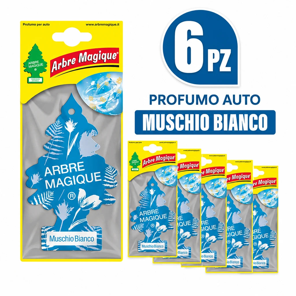 Confezione da 6, 12 o 24 Arbre Magique Muschio Bianco, profumatori auto solidi, fragranza fresca e rilassante, formato scorta per auto, furgone, armadio e piccoli ambienti