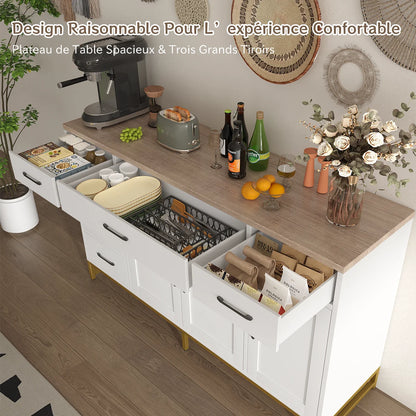 Mobile da Cucina Bianco Mihtrov, Credenza, Mobile Contenitore per Soggiorno, Piano di Lavoro e Due Cassetti, Adatto per Cucina/Soggiorno ﻿