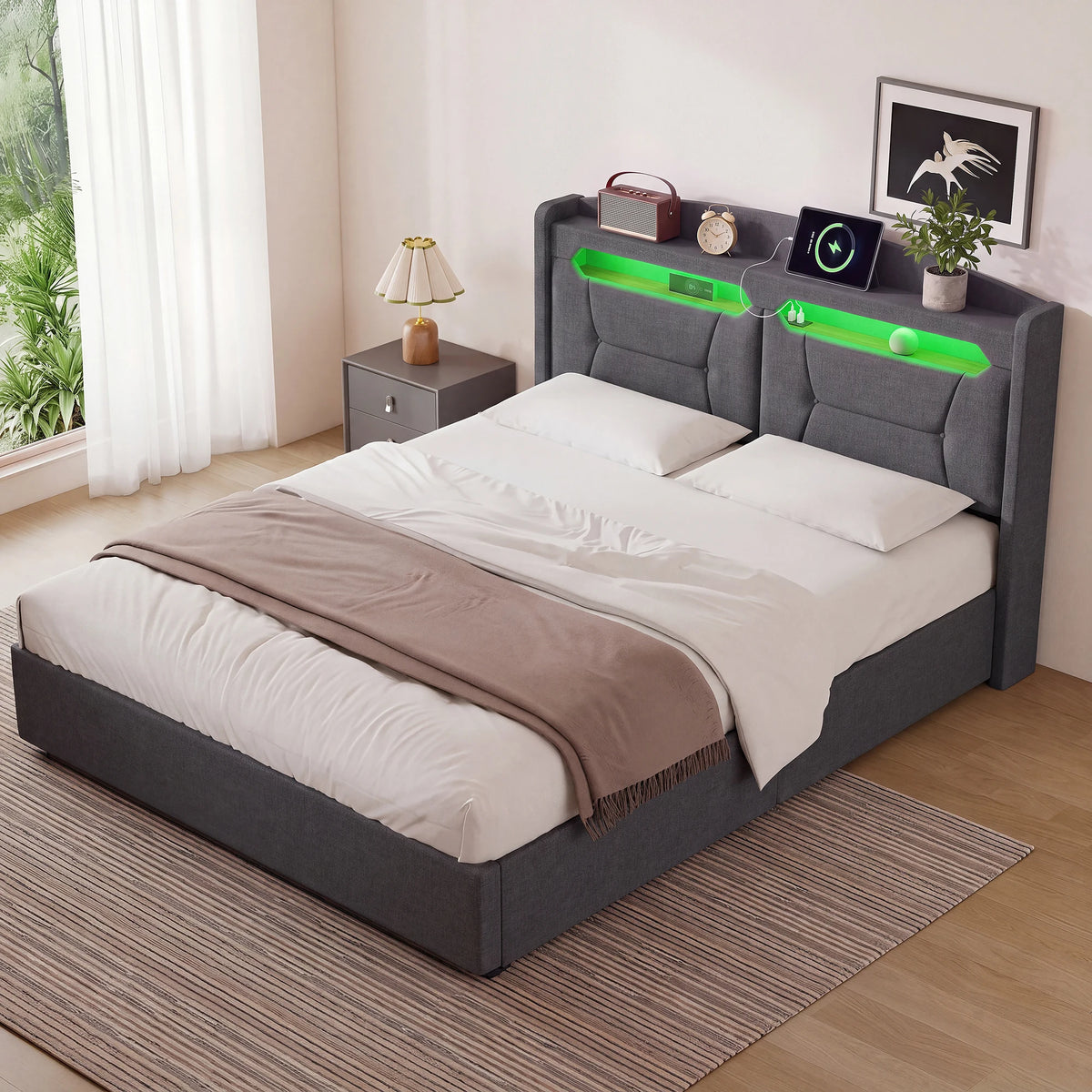 Anajqaqia, letto imbottito, dimensioni 140 x 190 cm, letto matrimoniale, letto con meccanismo idraulico, struttura letto per camere da letto di piccole dimensioni, letto per ragazzi, letto con ampio spazio contenitivo, letto