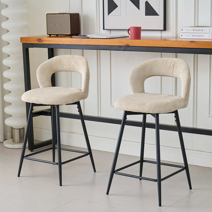 EGOONM Set da 2/4 sgabelli da bar girevoli in lino con schienale aperto e poggiapiedi, sedie da bar moderne imbottite per isola cucina, gambe in metallo nero